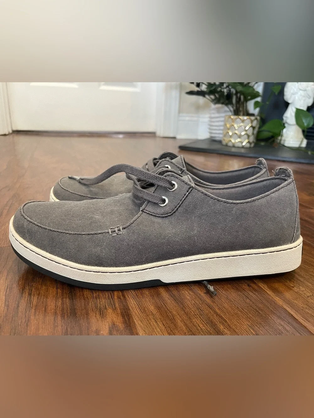 L.L.Bean Campside Canvas Sneakers Men’s 10 Gray Canvas Casual Boat Shoes EUC